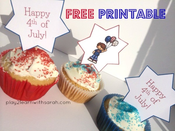 4th of July Cupcake Toppers Free Printable | Play 2 Learn with Sarah