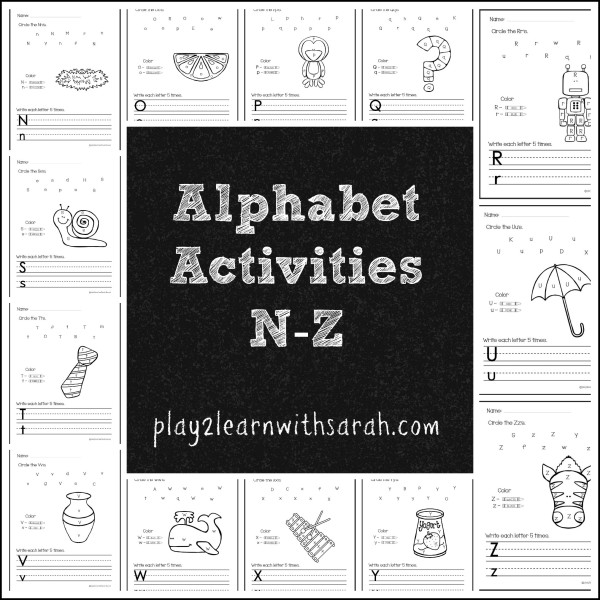 Alphabet Activities N- Z | Play 2 Learn with Sarah