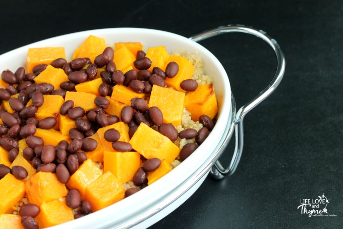 Black Beans, Roasted Butternut Squash and Quinoa Recipe- this is a super healthy, super quick and easy meal that you will be able to whip up in less than 30 minutes.