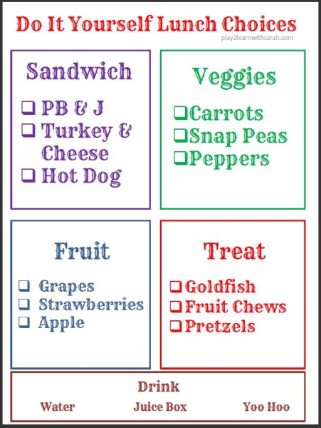 Lunch Choices Printables | Play 2 Learn with Sarah