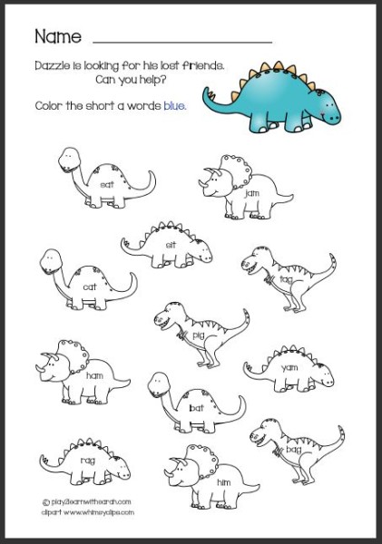 Dinosaur Free Pintable - Short a Vowel Hunt | Play 2 Learn with Sarah