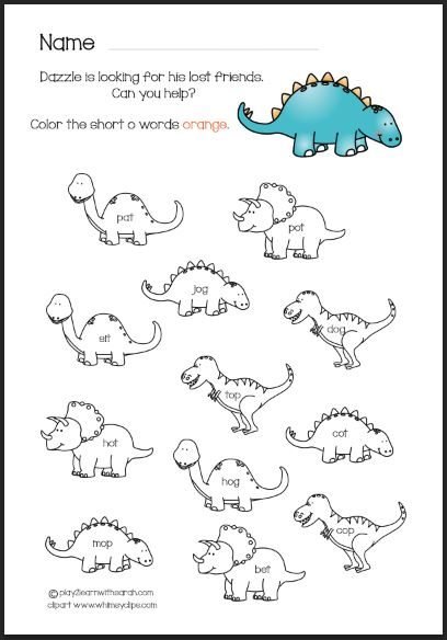 Dinosaur Free Printable - Short o Vowel Review | Play 2 Learn with Sarah