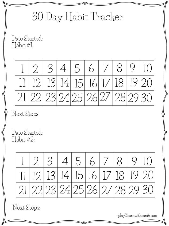 Free Printable Habit Tracker | Play 2 Learn with Sarah