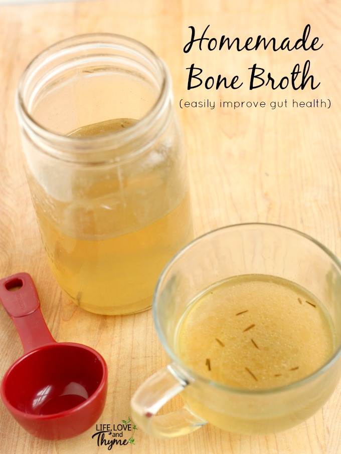 Homemade Bone Broth - An easy way to improve your gut health is to drink a cup (or two) of bone broth each day. It's super easy to make!