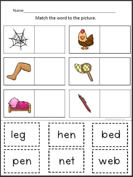 Kindergarten Printables : Short e Practice | Play 2 Learn with Sarah 