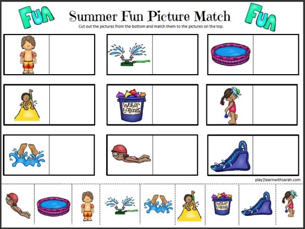 Summer Printable - Picture Match | Play 2 Learn with Sarah