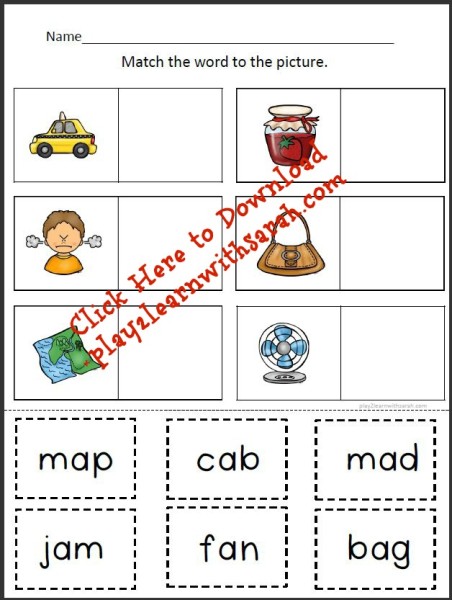 Kindergarten Printables: Short A Words | Play 2 Learn with Sarah